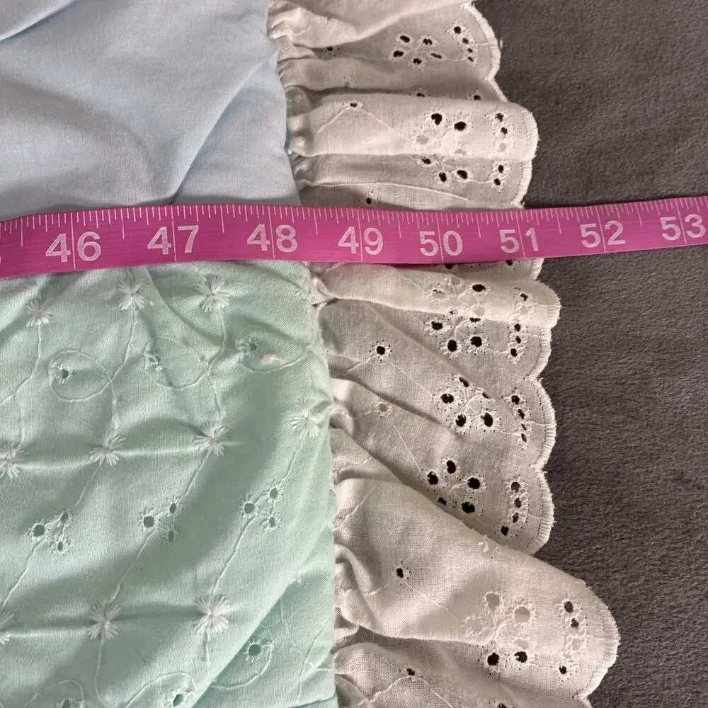 Baby Lap Quilt White Pink Blue Green Infant Patchwork Crib Eyelet Lace 42x51